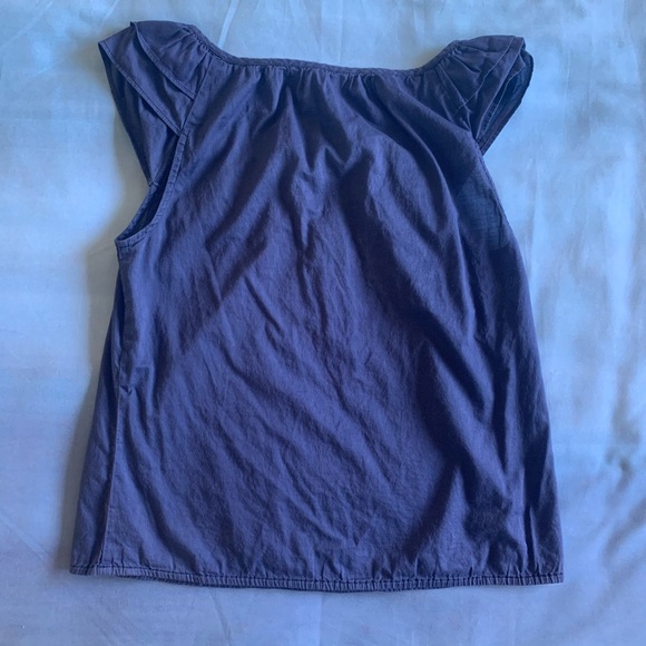 Navy Semi Sheer Ruffle Blouse - Picture 2 of 5